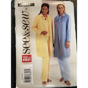Butterick 3813 Misses/Petites Long Shirt, Top and Pants Size 8,10,12 uncut